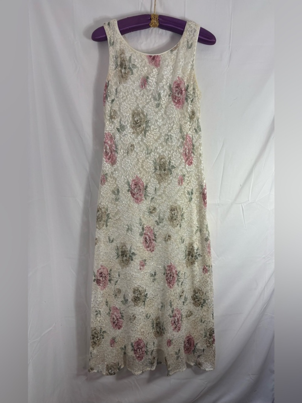 Vintage 90's/Y2K Ivory Lace Floral Angelcore Romantic‎ Fairy Maxi Dress Size M